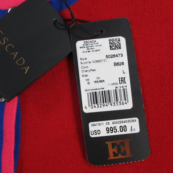 Escada Cardigan Sweater Womens Large Cherry Red Blue Pink Virgin Wool Button Up - Picture 7 of 11